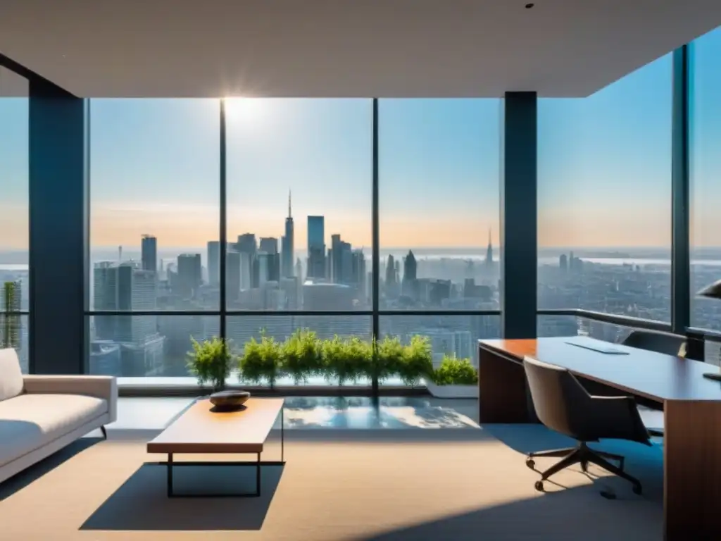Edificio ecoamigable: diseño sostenible con energía solar Edificio moderno con certificaciones verdes en inversión inmobiliaria, paneles solares y jardines en el techo, frente a una ciudad vibrante