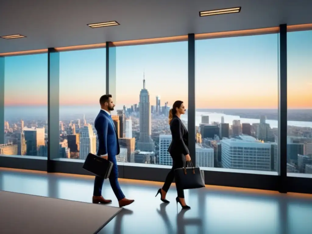 Edificio de oficinas moderno en la ciudad financiera Edificio moderno con cristaleras que reflejan la ciudad vibrante, simbolizando la dinámica de las inversiones inmobiliarias: aspectos fiscales