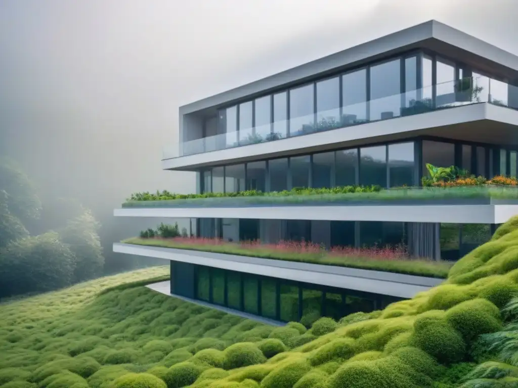 Arquitectura ecoamigable: diseño innovador en diversos climas Edificio moderno y ecológico integrado en diversos climas, con diseño sustentable