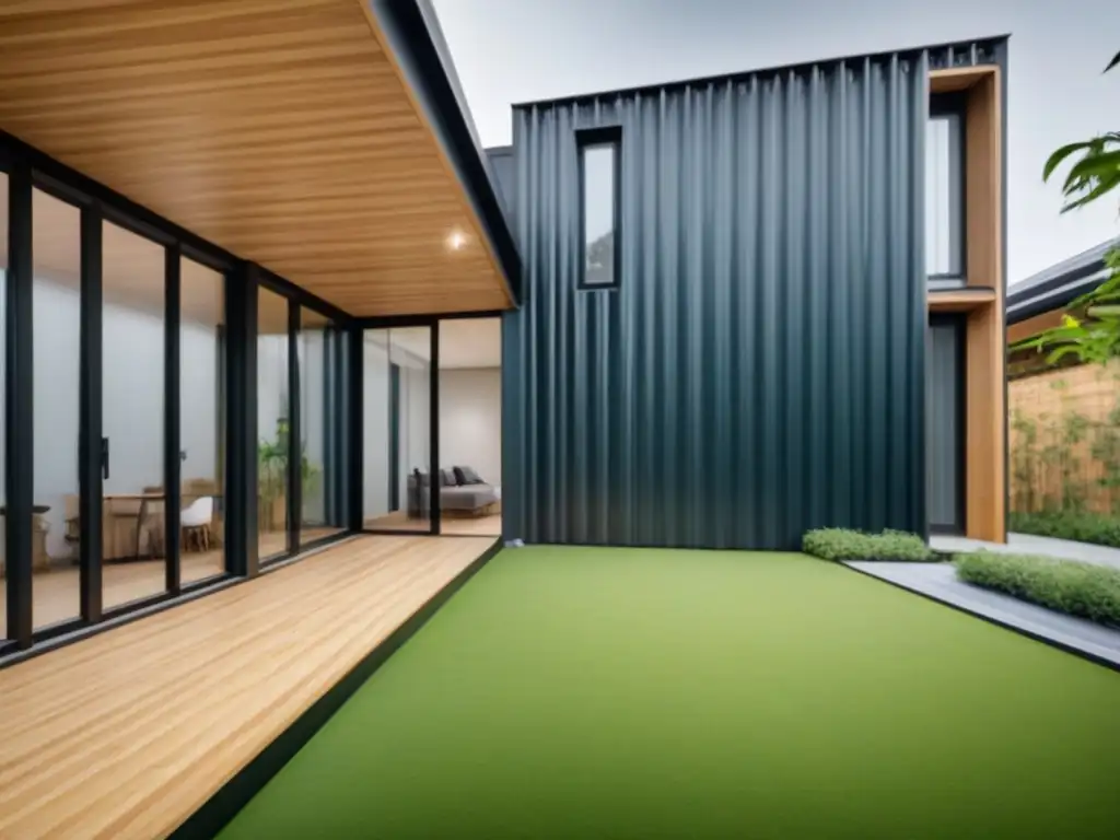 Diseño ecofriendly: moderno edificio sostenible rodeado de naturaleza Un edificio moderno y ecológico rodeado de vegetación, con diseño interior sustentable