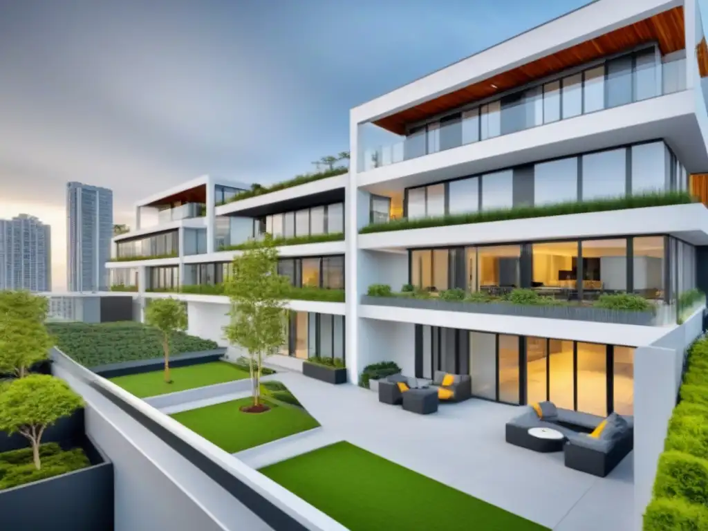 Edificio contemporáneo con usos mixtos en ciudad vibrante Un edificio moderno con espacios comerciales, oficinas y residencias