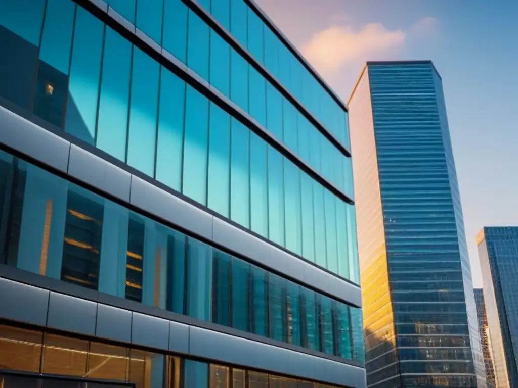 Edificio moderno de cristal en 8k: símbolo de éxito en bienes raíces Edificio moderno con fachada de vidrio reflejando la ciudad, simbolizando estabilidad y éxito en modelos de negocio inmobiliario rentables