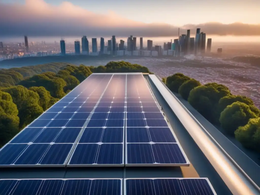 Edificio moderno con paneles solares integrados Edificio moderno con integración de paneles solares, reflejando innovación y sostenibilidad en su diseño arquitectónico