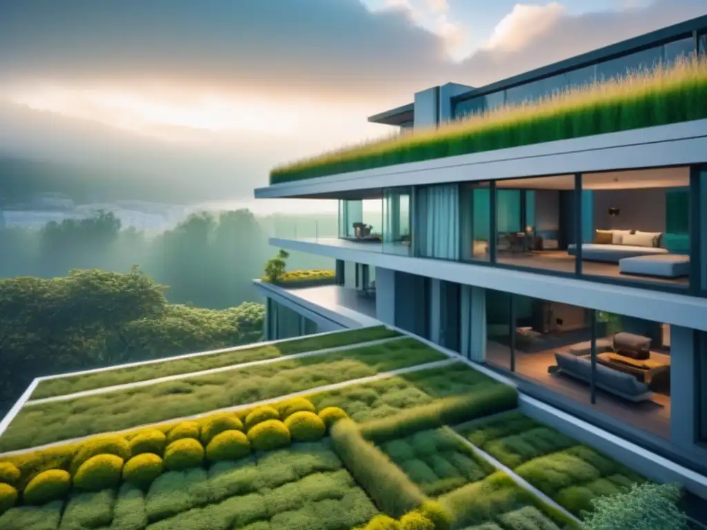 Edificio sostenible: arquitectura moderna y eco-innovadora Edificio moderno integrado con prácticas sostenibles desarrollo inmobiliario agua