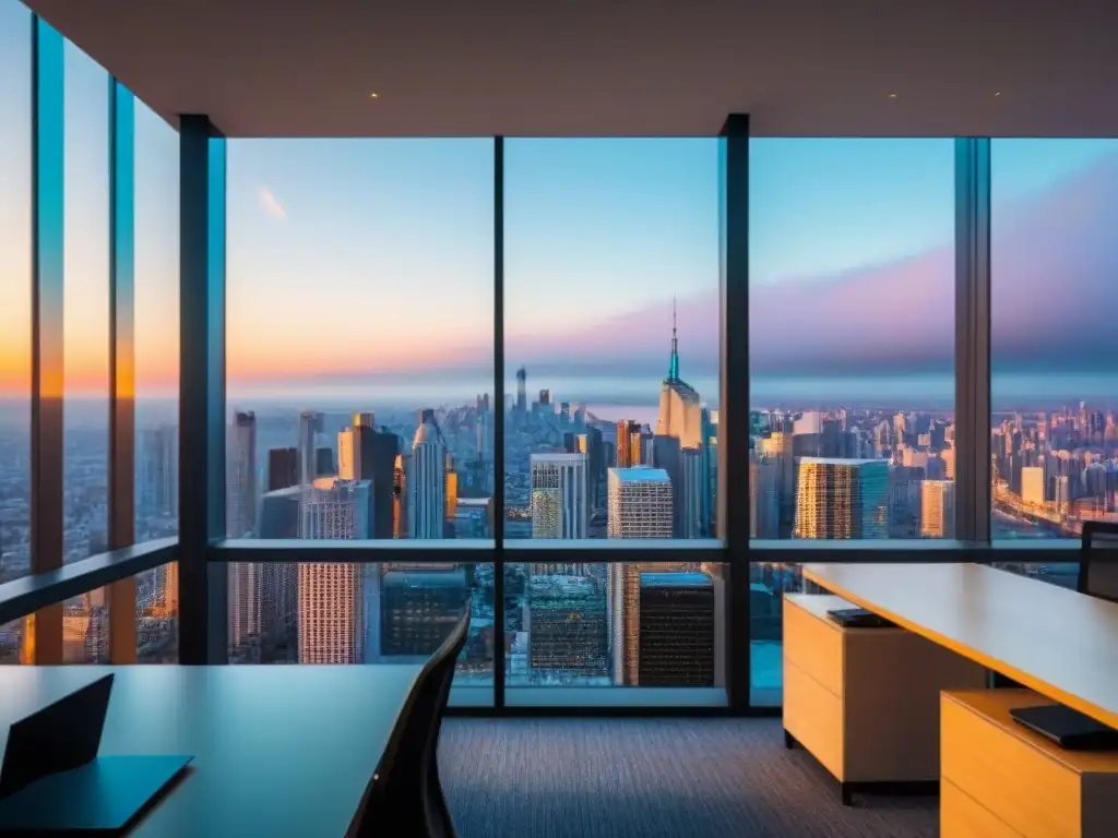 Edificio de oficinas de lujo en la ciudad: arquitectura moderna y éxito Edificio moderno de oficinas en la ciudad, reflejando éxito y sofisticación