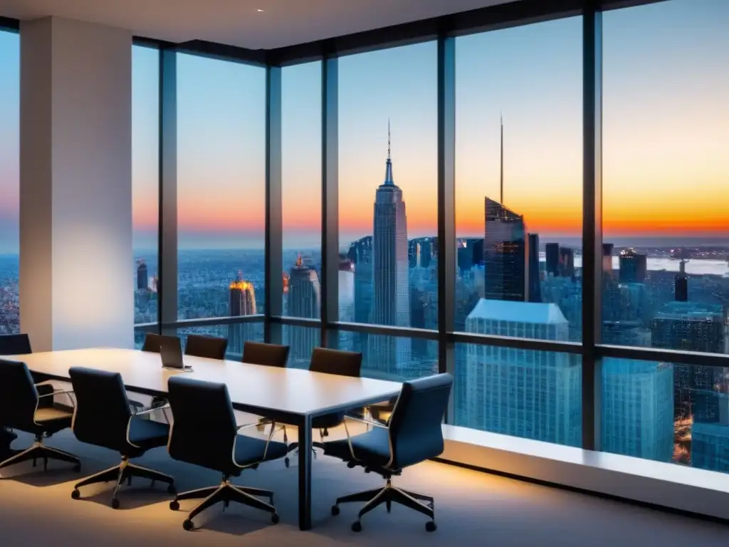 Edificio de oficinas moderno y lujoso con vistas a la ciudad: oportunidades de financiamiento en bienes raíces Edificio moderno de oficinas con diseño elegante y ventanales panorámicos, reflejando el financiamiento mezzanine en inmuebles