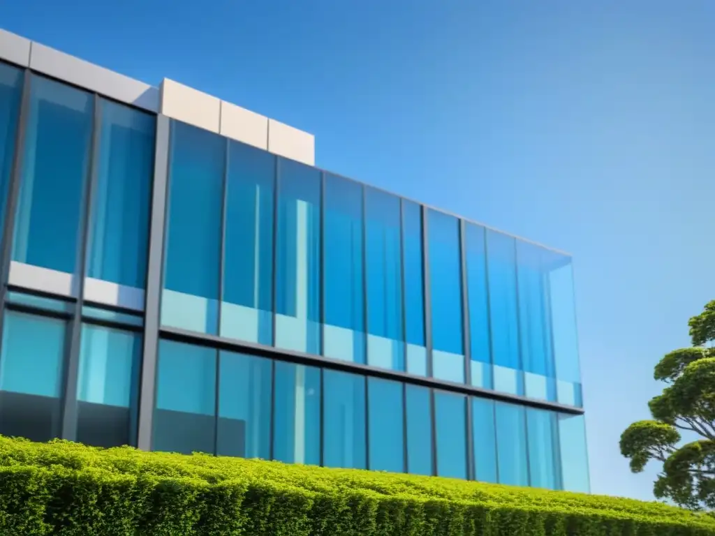 Edificio de oficinas moderno y lujoso en entorno urbano vibrante Edificio moderno de oficinas rodeado de naturaleza, cielo azul y ciudad, simbolizando éxito y rebalanceo portafolio inmobiliario estrategias avanzadas