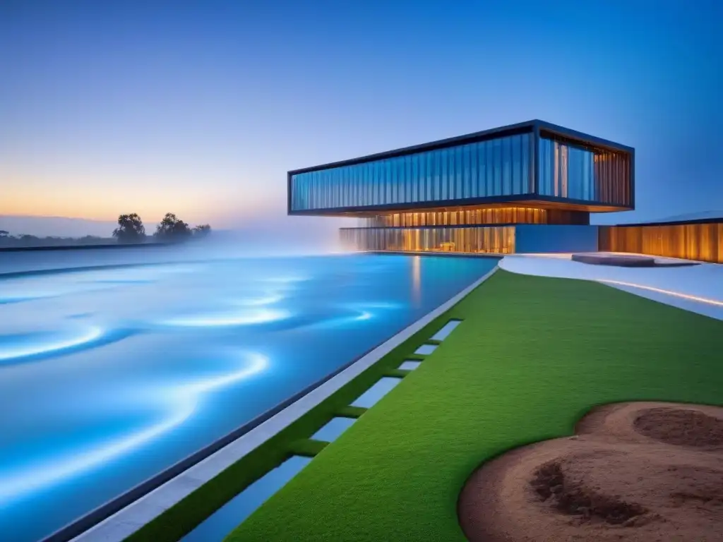 Arquitectura sostenible: diseño innovador con sistemas de reciclaje de agua Edificio moderno con sistemas de reciclaje de agua integrados, sostenible y vanguardista