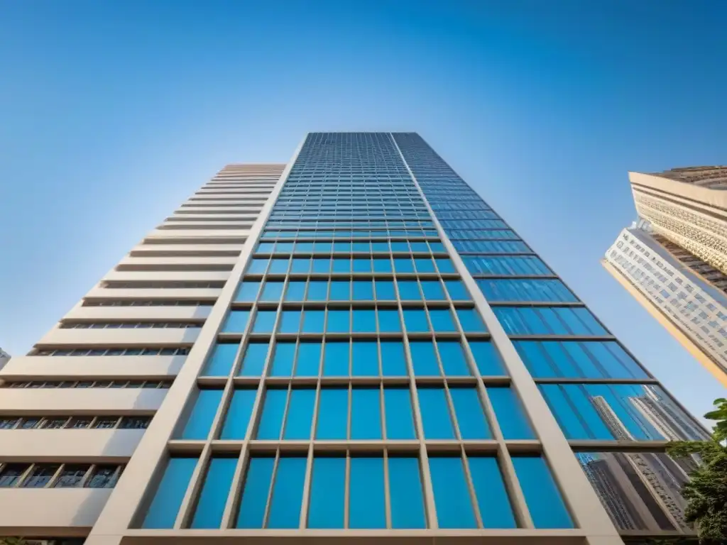 Edificio moderno en São Paulo: arquitectura con ventanas de cristal Edificio moderno en São Paulo reflejando el skyline de la ciudad, simbolizando crecimiento en inversiones inmobiliarias en Brasil leyes