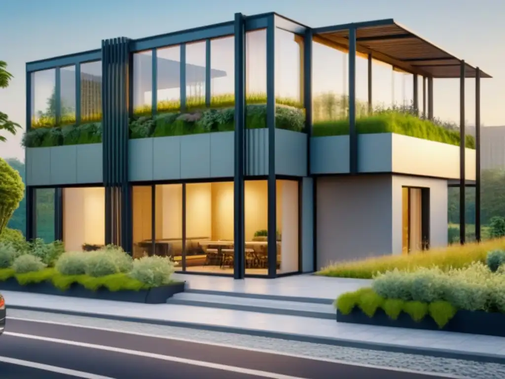 Edificio moderno sostenible rodeado de naturaleza Edificio moderno sostenible con certificaciones ambientales en desarrollos inmobiliarios