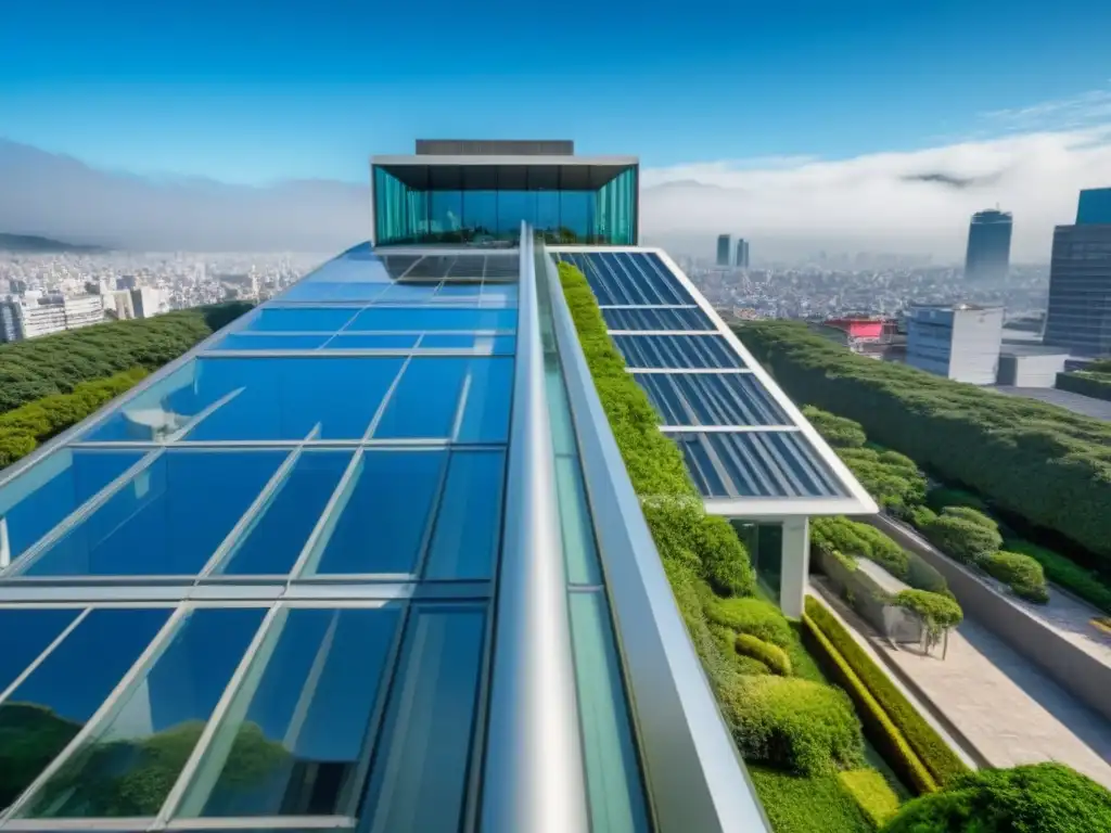 Edificio moderno en CDMX: arquitectura vanguardista y naturaleza urbana Edificio de oficinas moderno en Ciudad de México, con diseño elegante y terraza verde