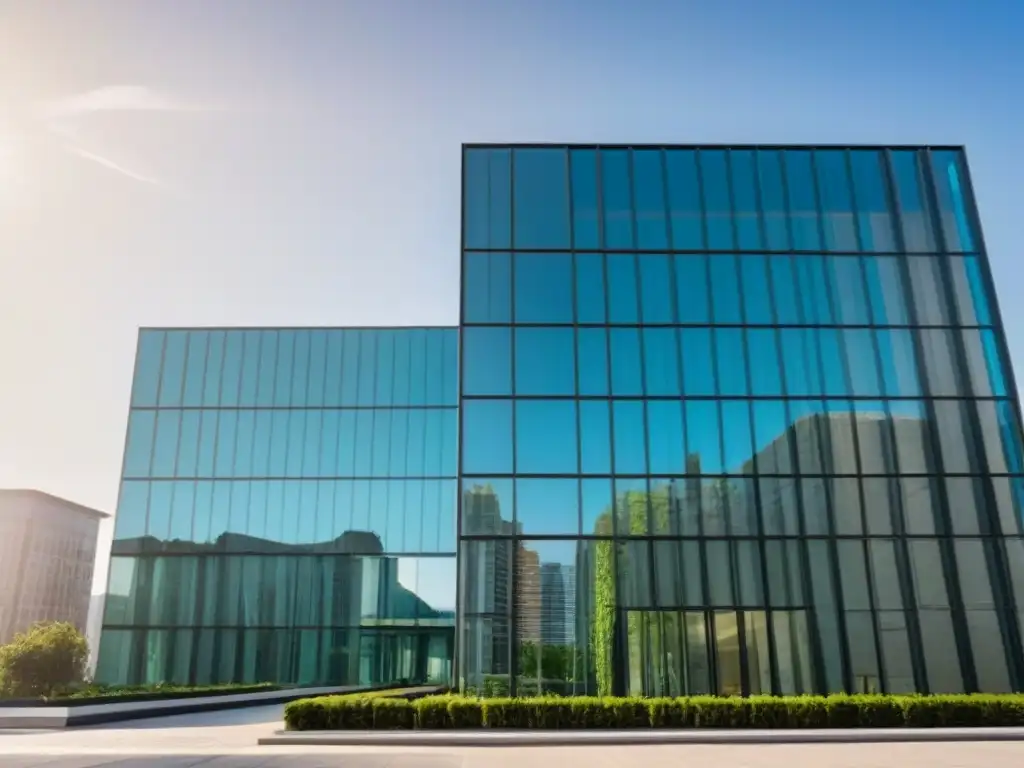 Edificio de oficinas de vidrio transparente: símbolo de transparencia y sofisticación Edificio de oficinas moderno y lujoso con diseño elegante y transparente, reflejando la ciudad