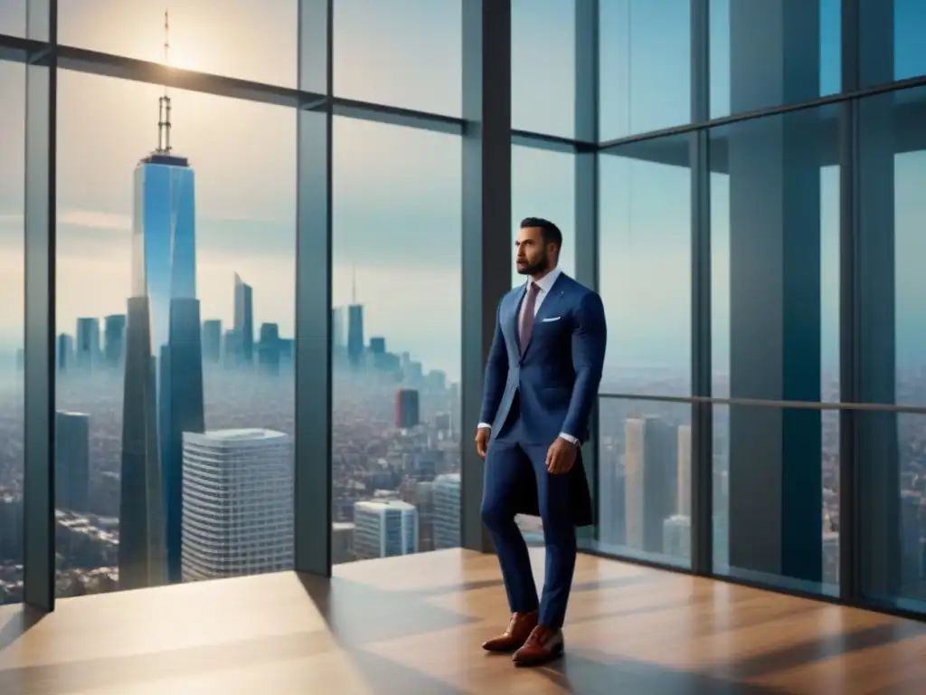 Edificio corporativo ultramoderno en la ciudad: imagen 8k impresionante Un edificio de oficinas moderno y sofisticado con ventanales de piso a techo reflejando la ciudad