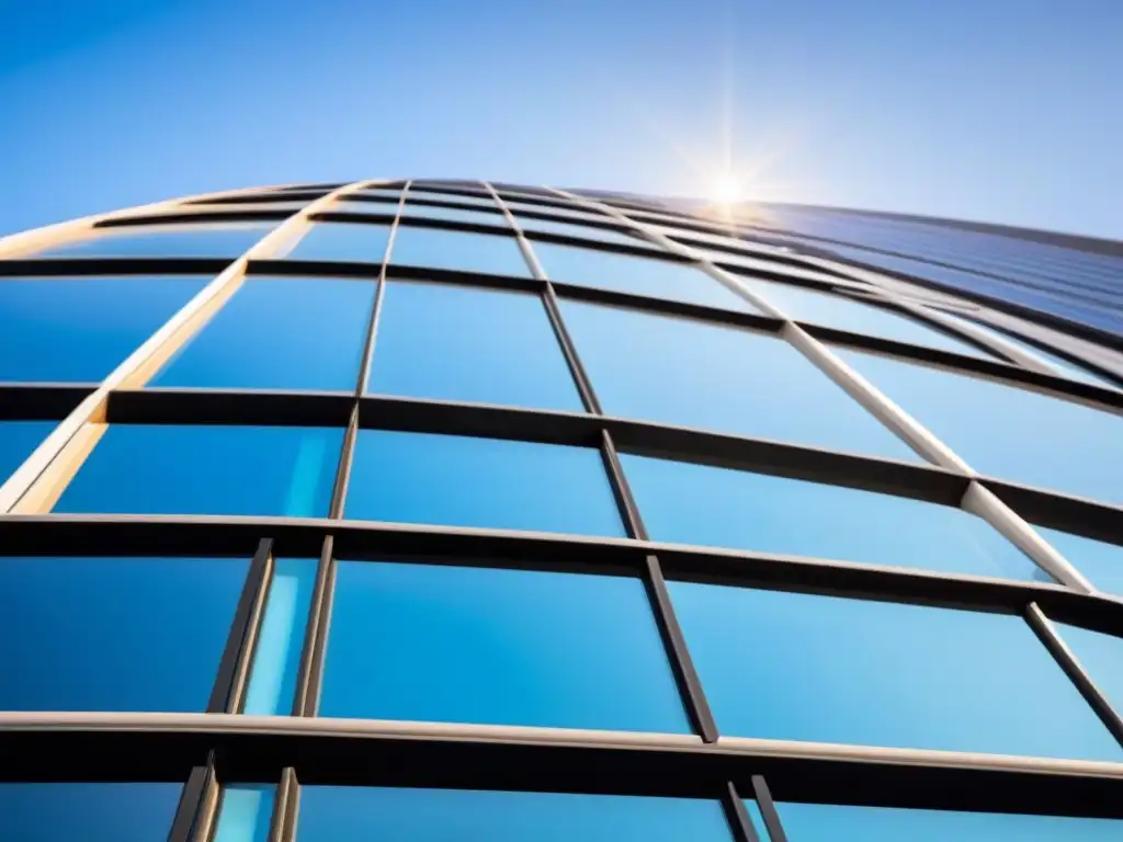 Edificio moderno con paneles solares futuristas Un edificio de oficinas ultramoderno con paneles solares integrados, reflejando la luz del sol con un brillo futurista