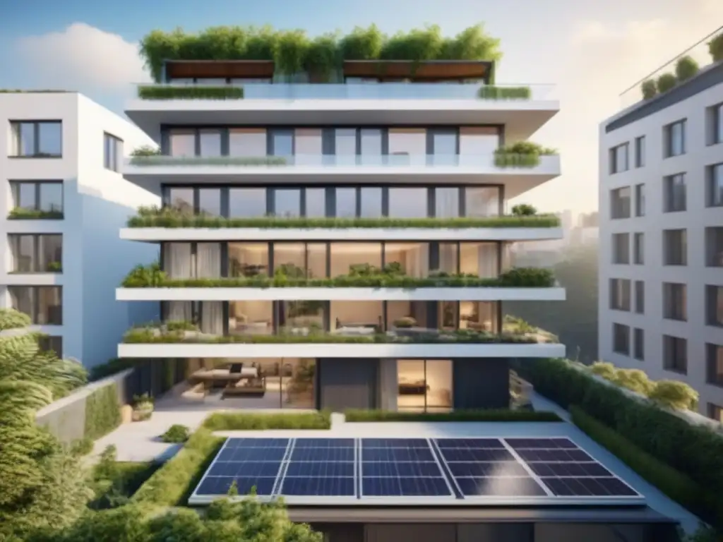 Edificio residencial ecoamigable en entorno urbano Edificio residencial moderno con certificaciones verdes en mercado inmobiliario