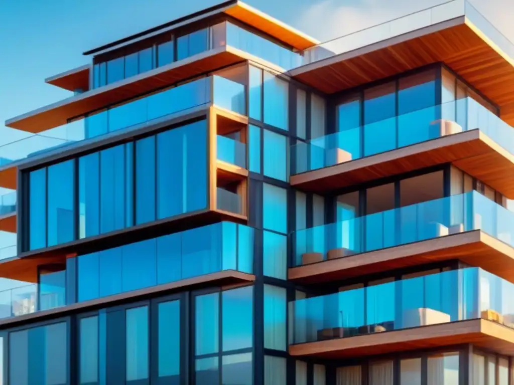 Edificio residencial moderno con paneles solares integrados, ejemplificando la sostenibilidad en la arquitectura Edificio residencial moderno con paneles solares integrados, destacando la construcción verde y los beneficios de la energía solar