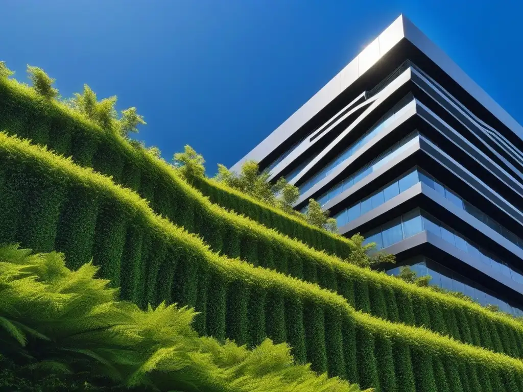 Edificio sostenible: diseño arquitectónico moderno con materiales reciclados y sistema de reciclaje de agua Edificio sostenible con agua reciclada y diseño innovador