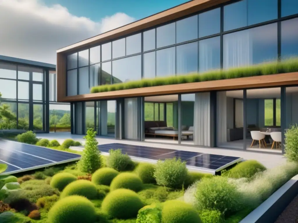 Edificio ecoamigable: armonía moderna y natural Un edificio sostenible impacta con su arquitectura verde en un entorno armonioso y diverso