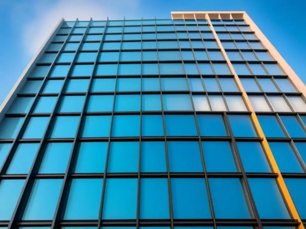 Edificio innovador con fachada de vidrio en vibrante ciudad Edificio ultramoderno con fachada de vidrio que refleja la ciudad, simbolizando innovación en Fondos de Inversión Inmobiliaria
