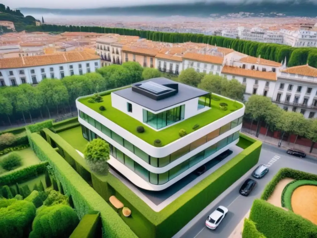 Arquitectura vanguardista en ciudad española Edificio vanguardista en el corazón de una ciudad española, representando las tendencias en diseño y construcción del mercado inmobiliario