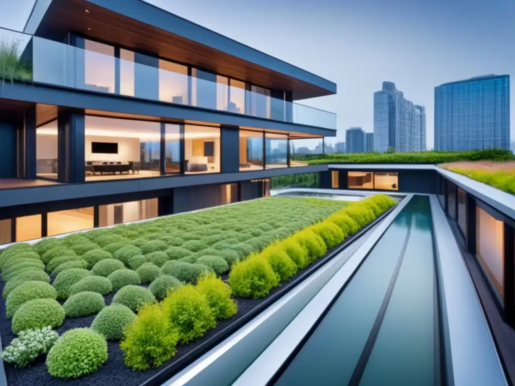 Arquitectura sostenible: innovación y conciencia ambiental en la ciudad Edificio vanguardista con diseño sostenible y elementos verdes integrados en entorno urbano