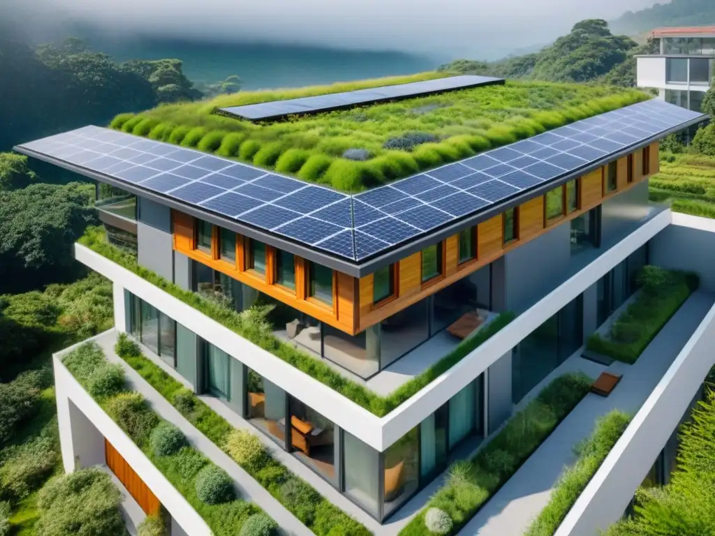 Edificio sostenible: armonía verde y moderna Edificio verde ecoamigable con diseño moderno y elementos sostenibles, armonía con la naturaleza