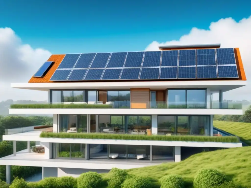 Arquitectura sostenible: edificio verde futurista en entorno natural Edificio verde futurista con certificaciones construcción verde edificación sustentable