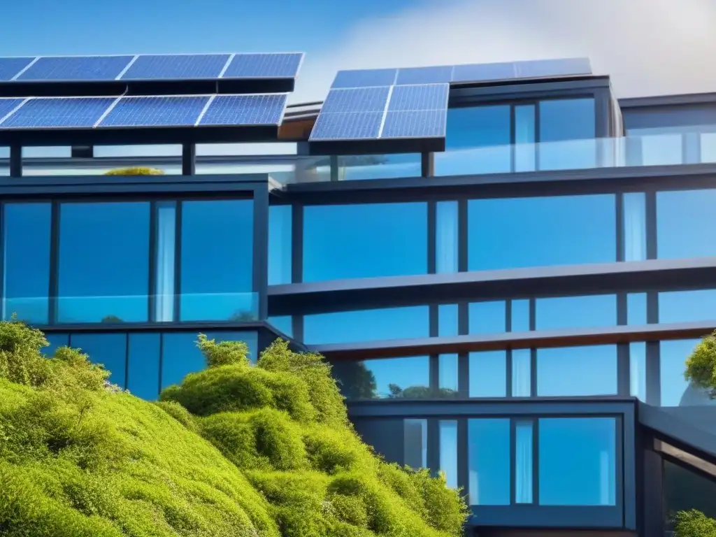 Edificio verde futurista: diseño sostenible y ecoamigable Edificio verde futurista con certificaciones construcción verde edificación sustentable