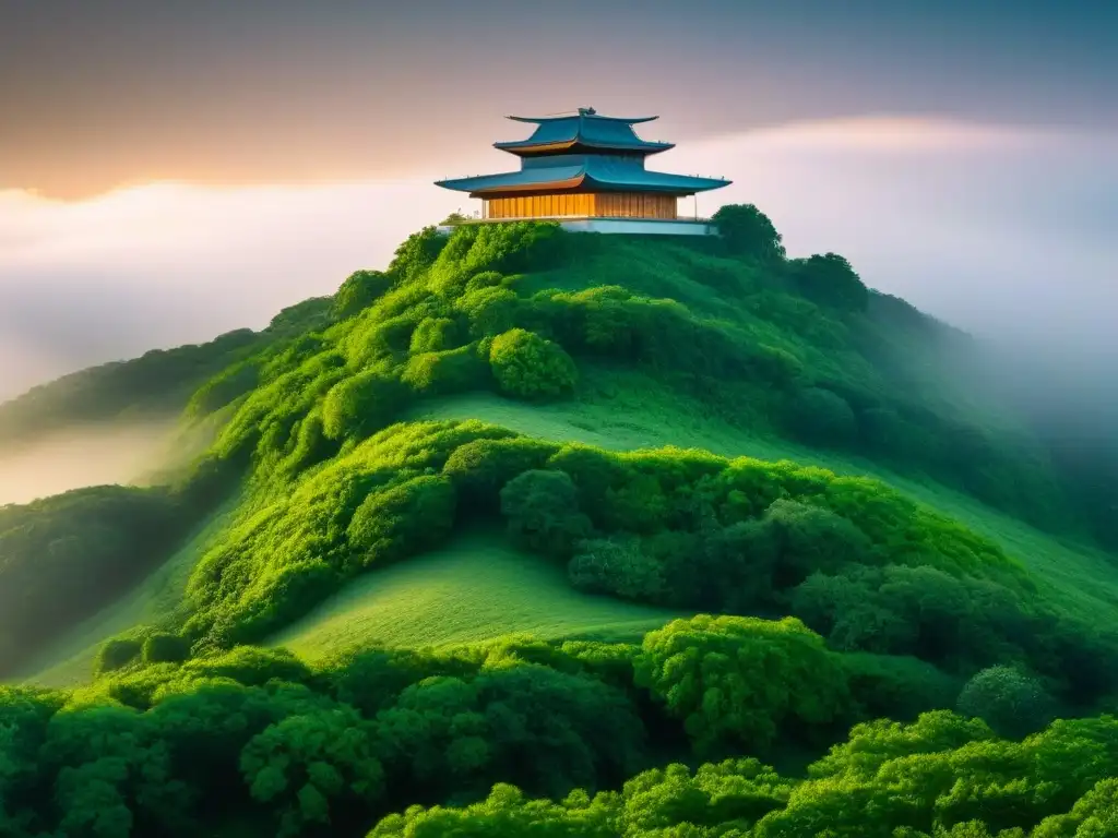 Edificio verde futurista: fusión arquitectura y naturaleza Un edificio verde futurista integrado con la naturaleza, simbolizando la restauración verde y el cambio climático