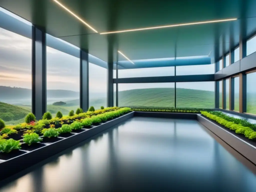 Edificio verde futurista: diseño sostenible y tecnológico Un edificio verde futurista con paneles solares, jardines verticales y certificación construcción verde paso a paso