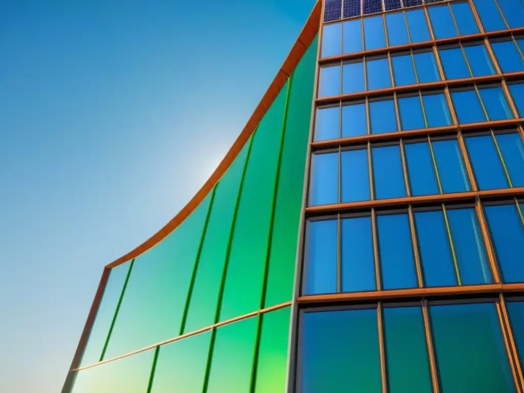 Edificio verde futurista: diseño sostenible en 8k Un edificio verde futurista con certificación construcción verde paso a paso, destacando por su diseño sostenible y tecnológico