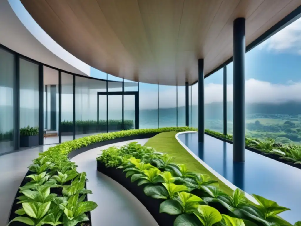 Arquitectura sostenible: diseño verde con paneles solares y jardines verticales Un edificio verde con paneles solares, jardines verticales y practicas construcción sostenible ecoresponsable