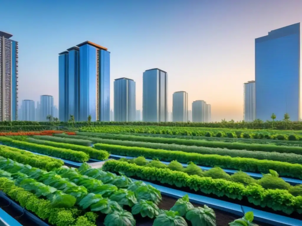 Horizonte eco-sostenible: arquitectura innovadora en ciudad moderna y verde Edificios modernos con jardines en la azotea y paneles solares, rodeados de naturaleza