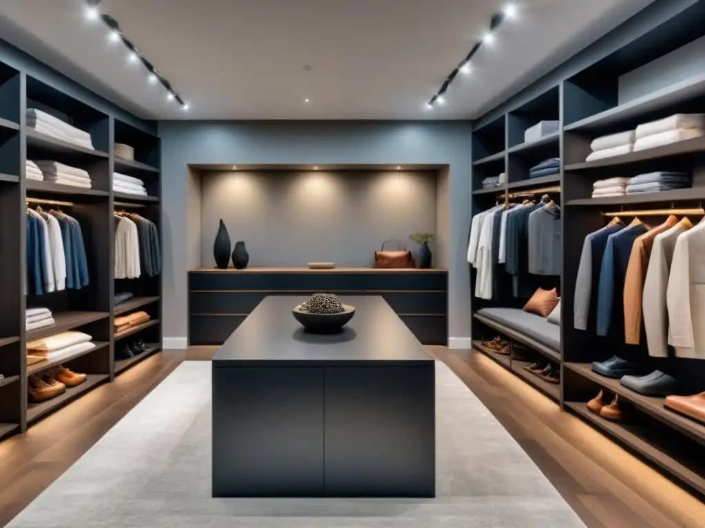 Armario empotrado moderno y funcional: ¡organización impecable! Un elegante y espacioso vestidor con estantes personalizados, cajones y barras organizando prendas en un estilo contemporáneo