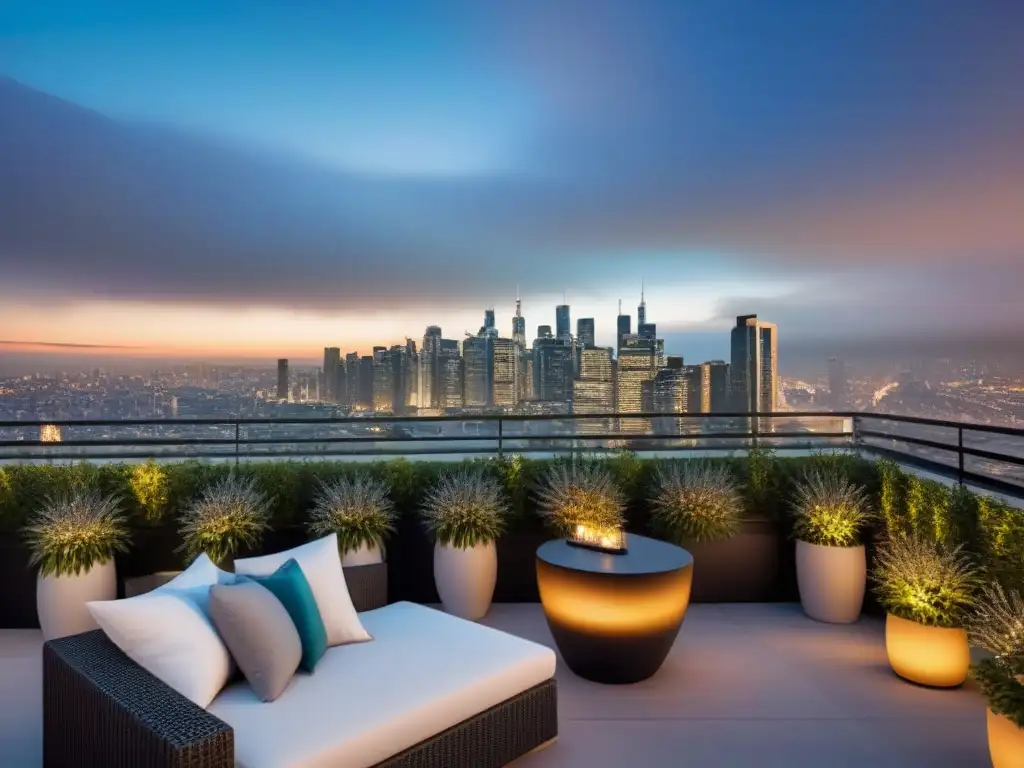 Evento de lujo en terraza exclusiva: networking inmobiliario Elegante evento de alto standing en terraza con vista a la ciudad