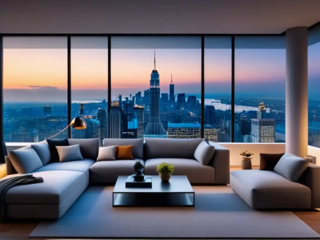 Espectacular penthouse moderno con vista nocturna a la ciudad Elegante penthouse moderno con vista nocturna de la ciudad