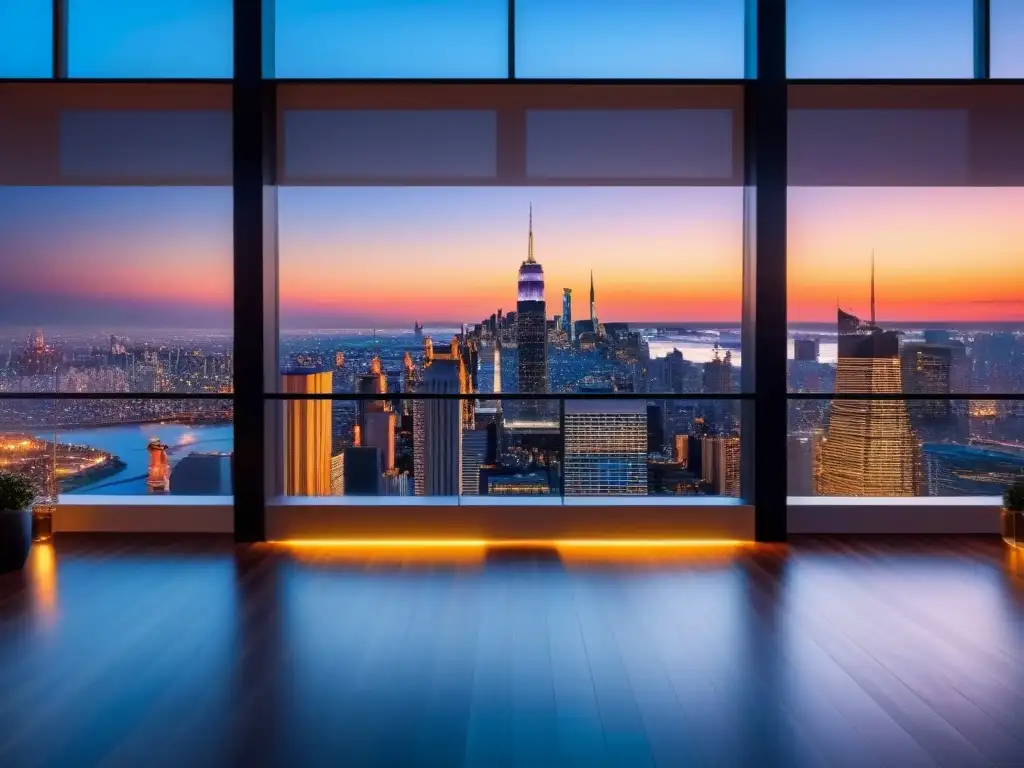 Penthouse de lujo con vista panorámica al atardecer Elegante penthouse moderno con vista a la ciudad al atardecer, perfecto para inversores extranjeros mercado inmobiliario