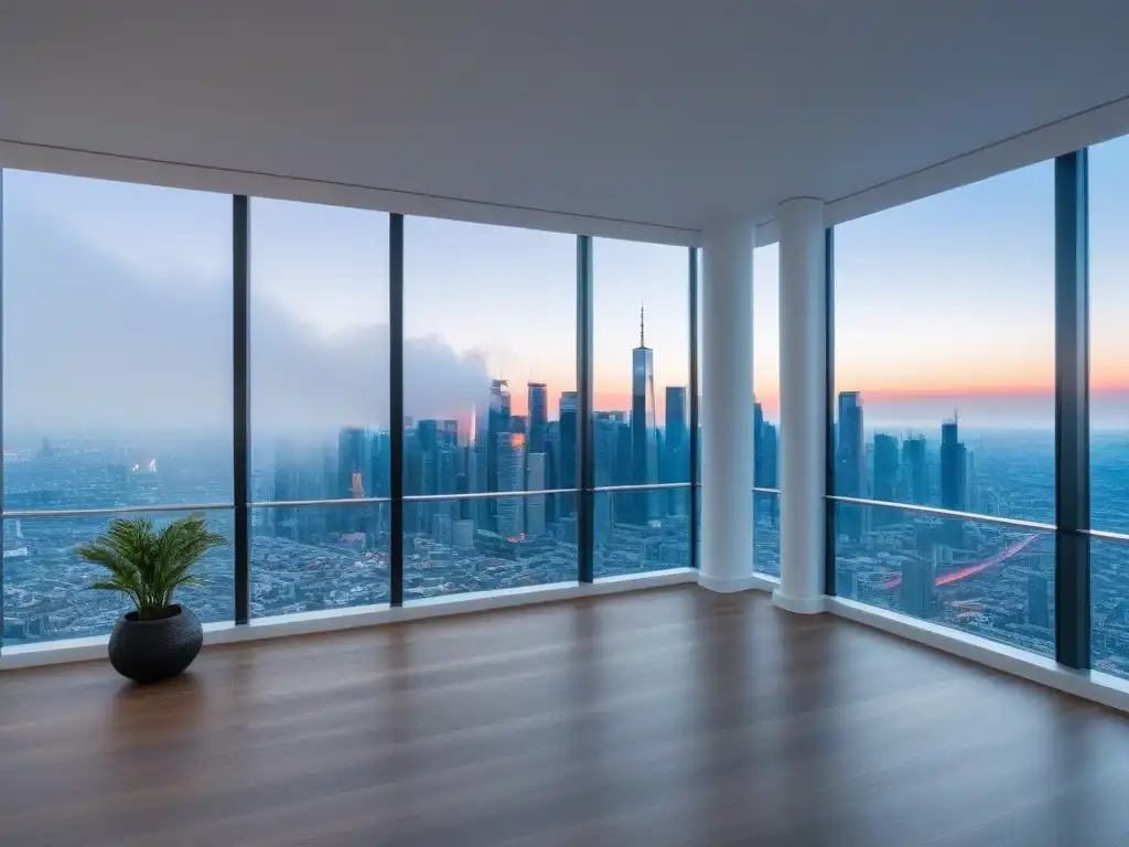 Penthouse de lujo con vistas a la ciudad Elegante penthouse con ventanales y muebles modernos, vista a la ciudad