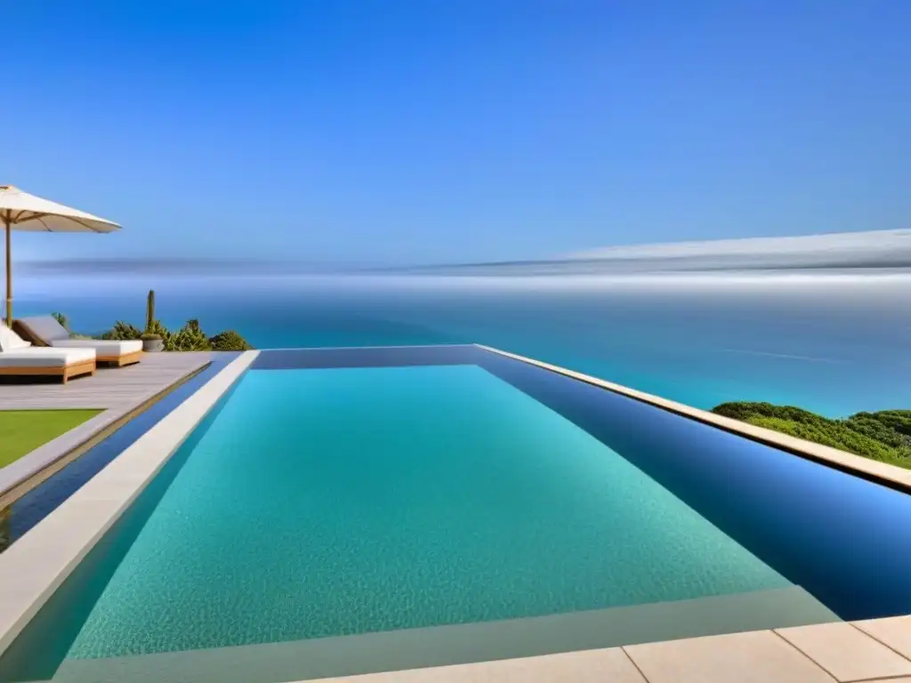 Propiedad vacacional de lujo con piscina infinita y vistas al mar Elegante propiedad de alquiler vacacional en la costa, con piscina infinity, muebles de exterior y decoración local