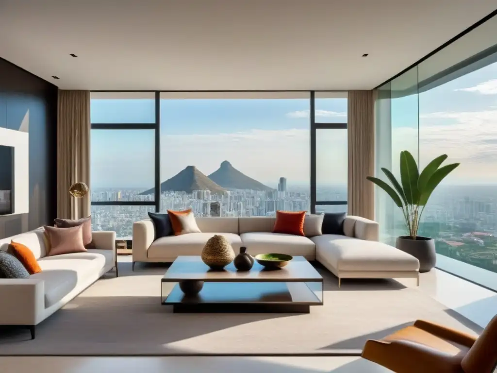 Salón de lujo en México: diseño contemporáneo y elegante Un elegante salón moderno en México, fusionando tendencias diseño interior propiedades México con colores vibrantes y muebles contemporáneos