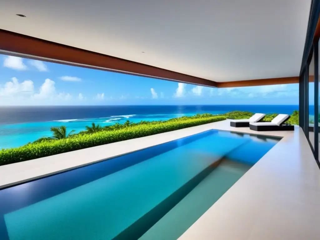 Villa de lujo frente al mar en el Caribe: arquitectura moderna y vistas panorámicas Elegante villa de lujo frente al mar en el Caribe con diseño arquitectónico moderno y vistas panorámicas al océano