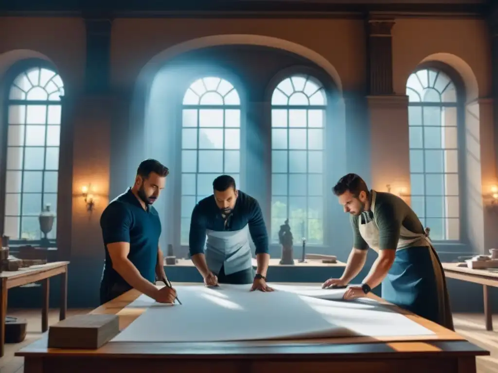 Equipo de arquitectos restaurando una propiedad histórica con detalle Equipo de arquitectos y diseñadores restaurando meticulosamente una propiedad histórica