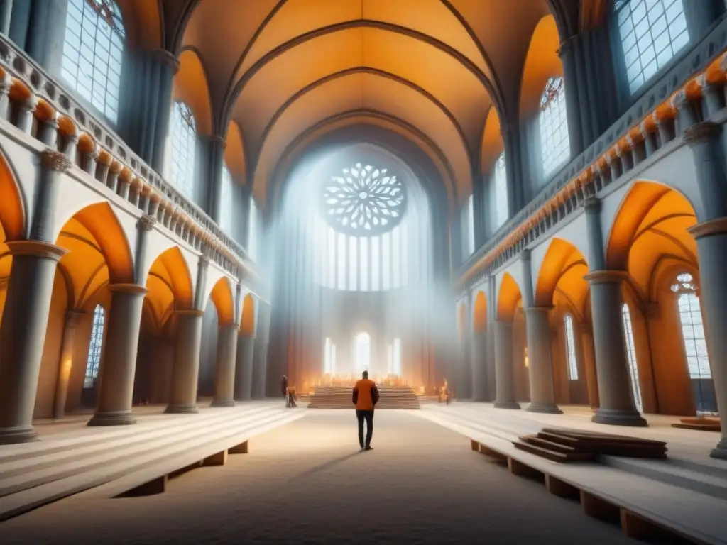 Restauración majestuosa de catedral: tradición y modernidad Equipo restaurando catedral antigua con incentivos fiscales restauración histórica