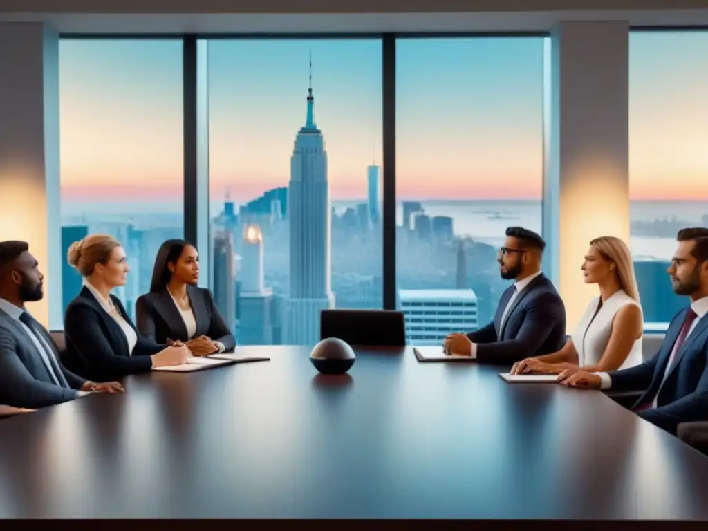 Equipo diverso de abogados en una oficina legal moderna, creando ambiente profesional y confiable