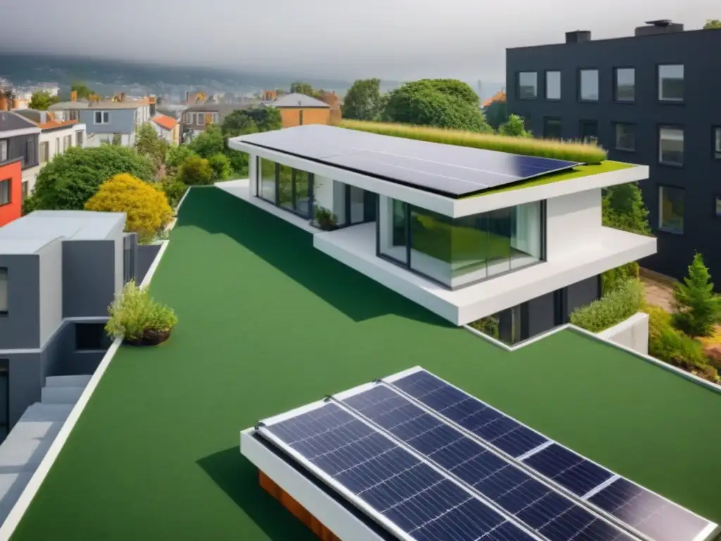 Renovación sostenible: expertos integrando energía solar y paredes verdes en una vivienda moderna El equipo diverso trabaja en la adaptación de viviendas sustentables práctico en la ciudad