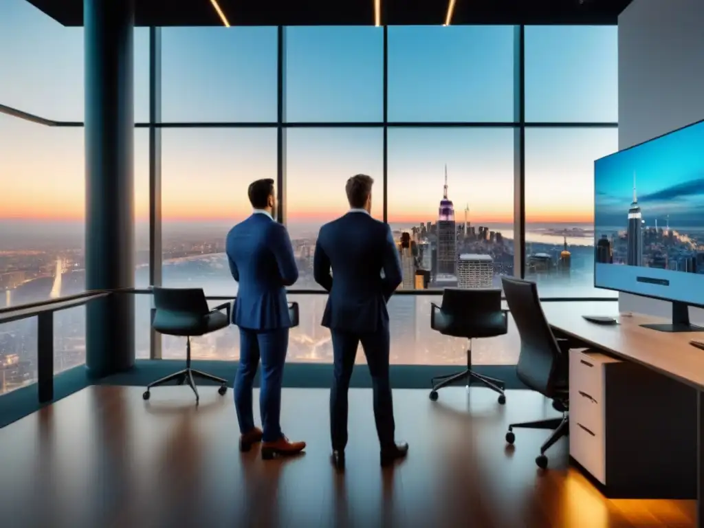 Consultores de élite analizan datos en oficina moderna Equipo diverso de consultores especializados analizando datos en una oficina moderna, reflejando colaboración y tecnología avanzada