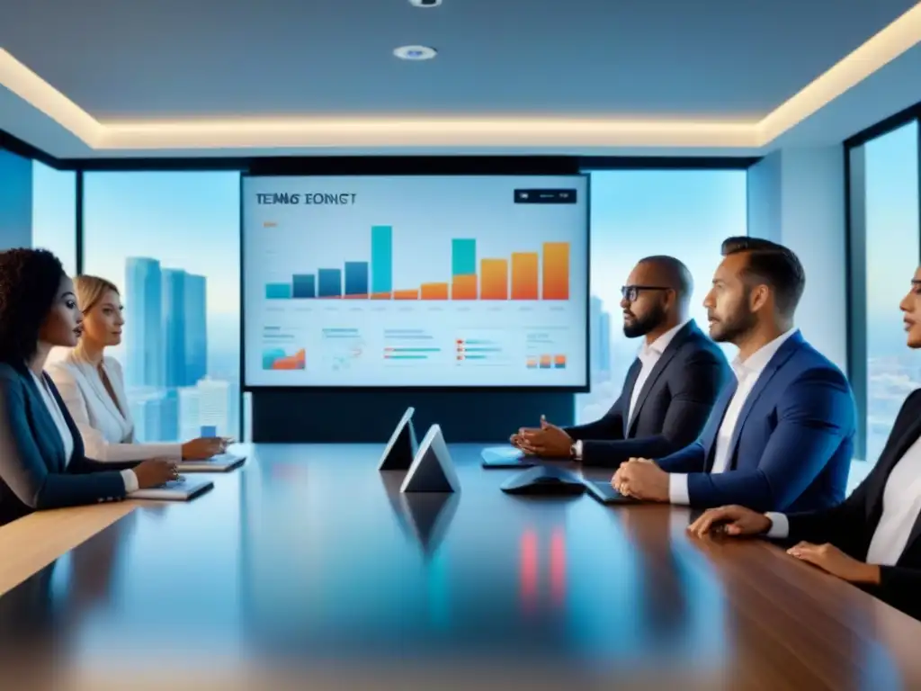 Equipo profesional en oficina: Prevención lavado de dinero en bienes raíces Equipo diverso en moderna oficina, discuten prevención lavado dinero sector inmobiliario