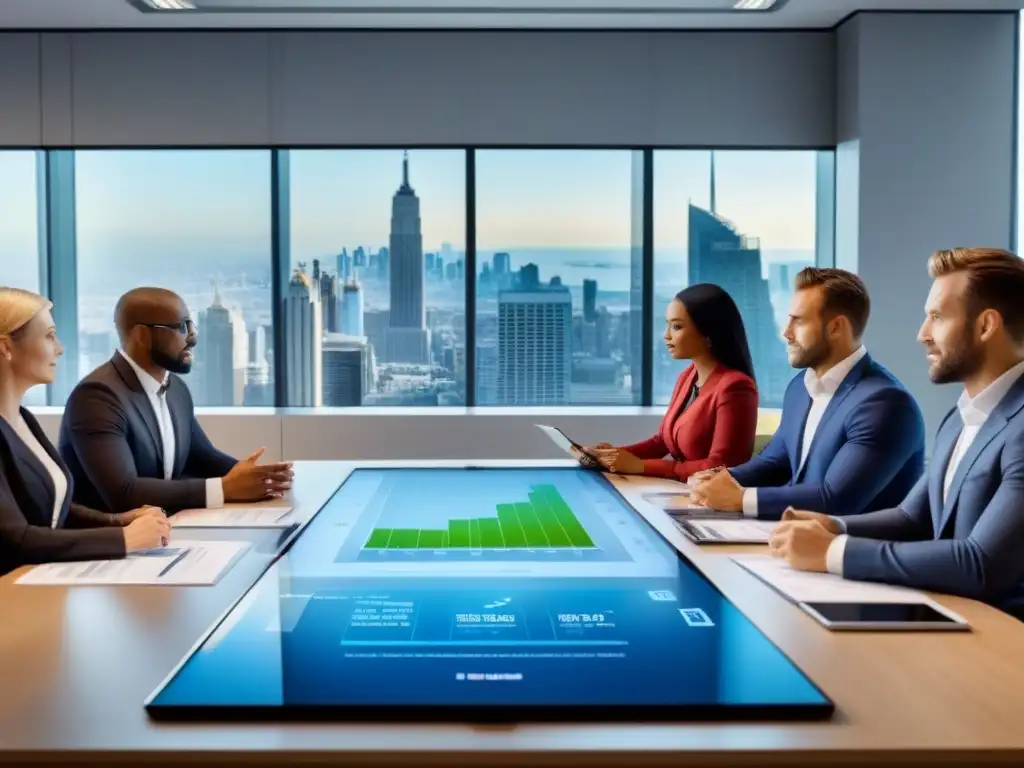 Reunión estratégica de profesionales en oficina moderna Equipo diverso en oficina moderna planificando Fondos de Inversión Inmobiliaria rentables