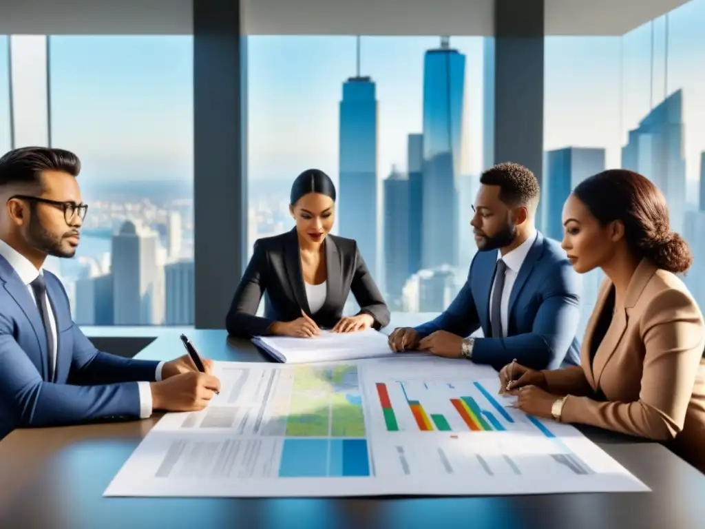 Equipo diverso de profesionales colaborando en inversión inmobiliaria Equipo diverso de profesionales colaborando en legislación local para inversión inmobiliaria