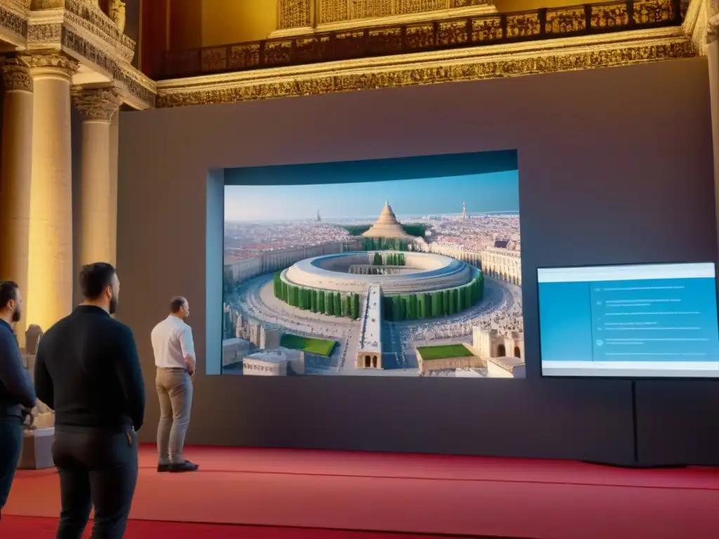 Restauración majestuosa de monumento histórico con tecnología BIM Un equipo diverso utiliza tecnología BIM para restaurar un monumento histórico, fusionando tradición e innovación